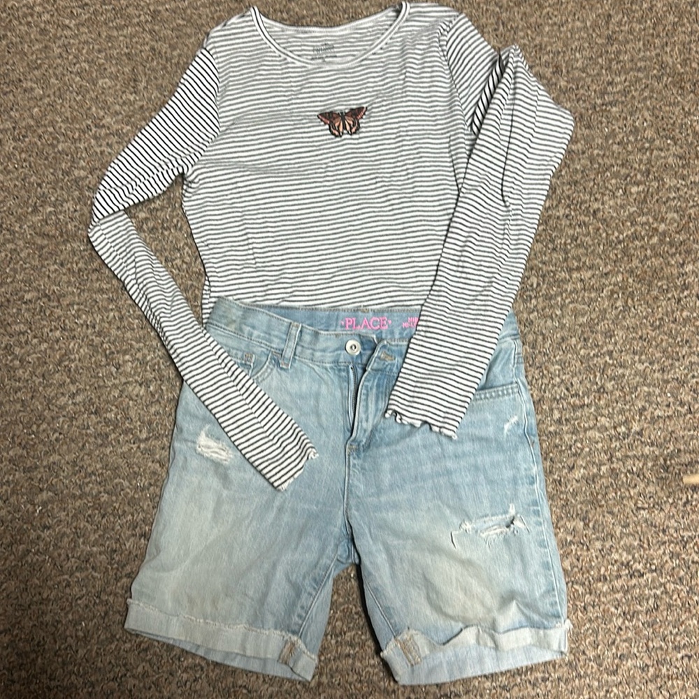 Set of Hollister long sleeve shirt, Ripped jeans Shorts